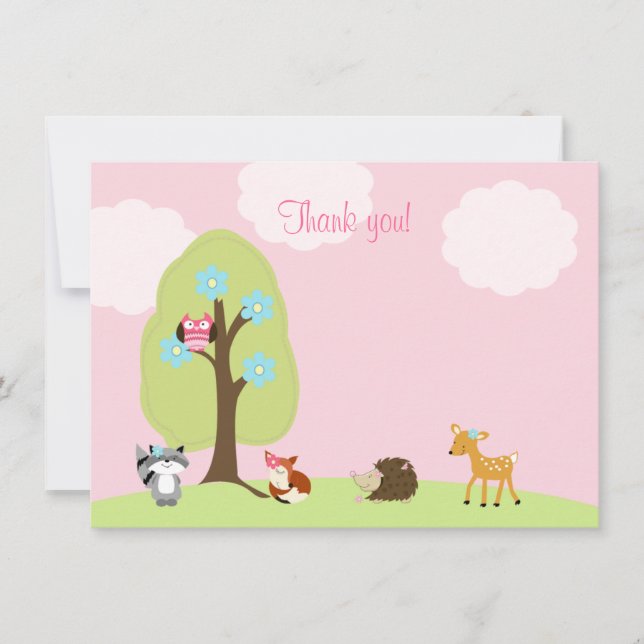 Woodland Friends Flat Gracias Nota (Rosa) (Anverso)