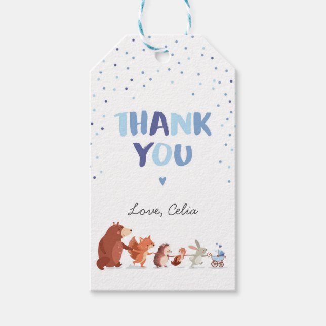 Woodland gracias etiqueta de regalo Blue boy Fores (Anverso)