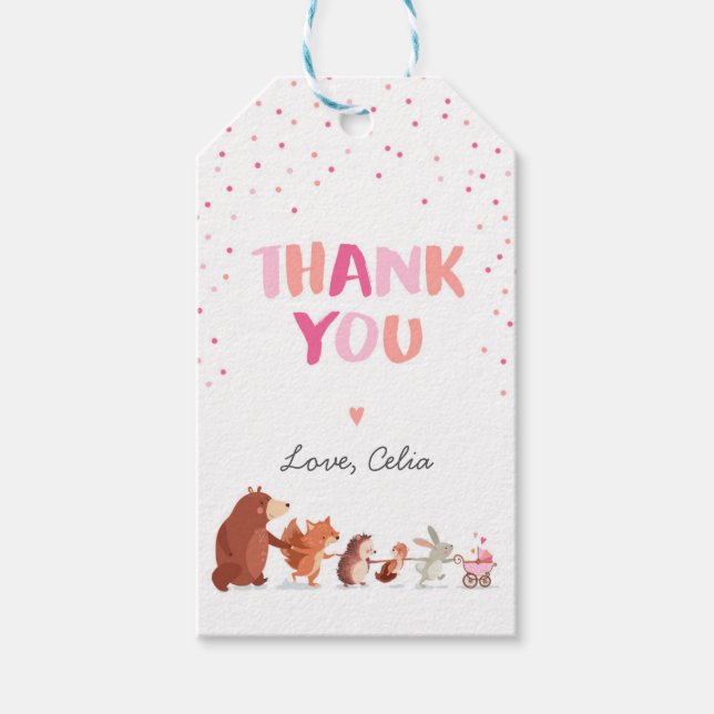 Woodland gracias etiqueta de regalo Pink Chica For (Anverso)