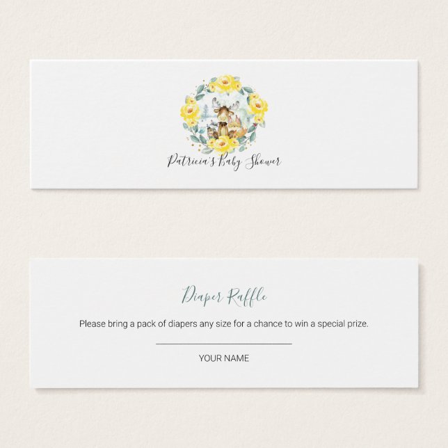 Woodland Greenery Baby Shower Diaper Raffle (Anverso y reverso)