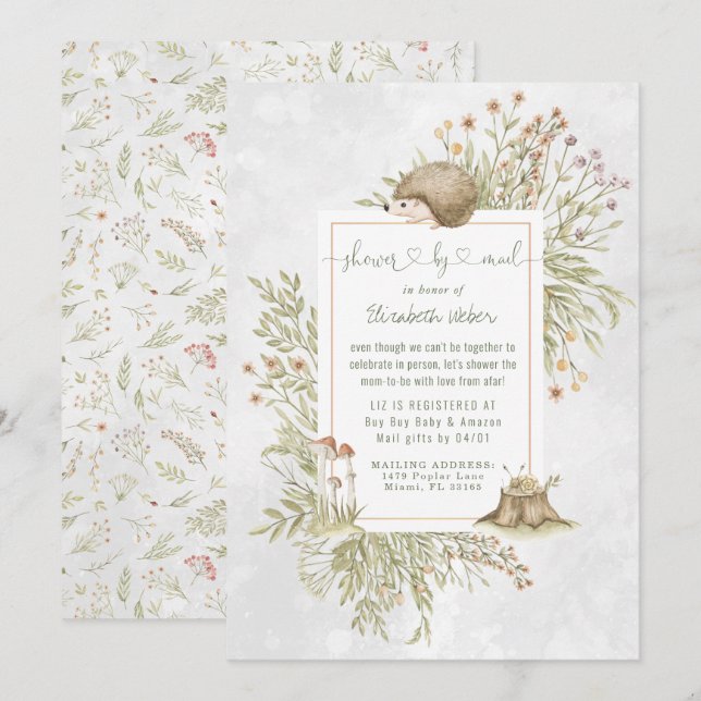 Woodland Hedgehog | Forestal Baby Shower por corre (Anverso / Reverso)