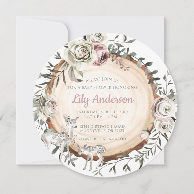 Woodland | Invitación a Baby Shower de Deer con Fl (Anverso)