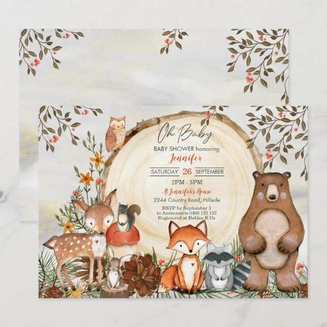 Woodland Invitación a Baby Shower Niño Woodland (Anverso / Reverso)