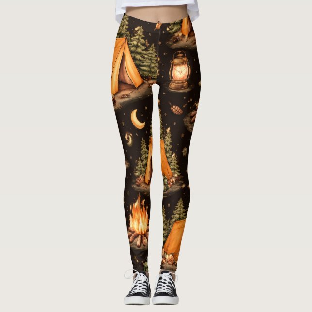 Woodland Nights Camping Pattern Leggings (Anverso)