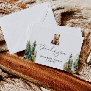 Woodland pequeño oso bebé ducha tarjeta de agradec