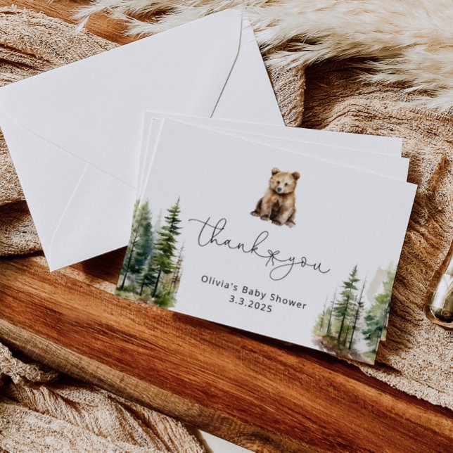 Woodland pequeño oso bebé ducha tarjeta de agradec (Subido por el creador)