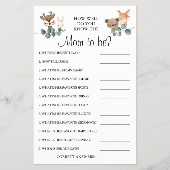Woodland ¿Qué tan bien sabes que mamá es una carta (Frente)