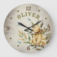Woodland Teddy Bear Boy Nursery Gran Reloj