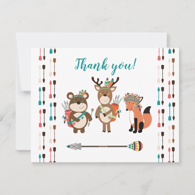 Woodland Tribal Boho Baby Shower Gracias notas (Anverso)