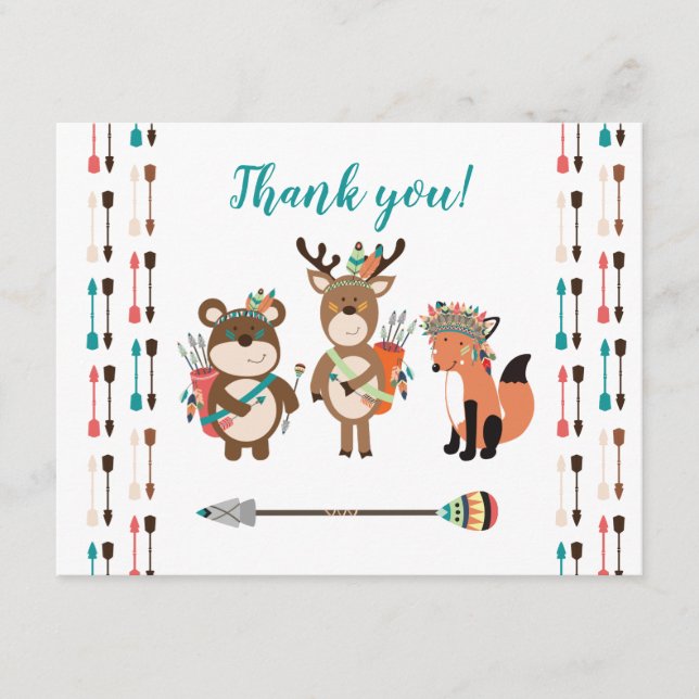 Woodland Tribal Boho Baby Shower Gracias notas (Anverso)