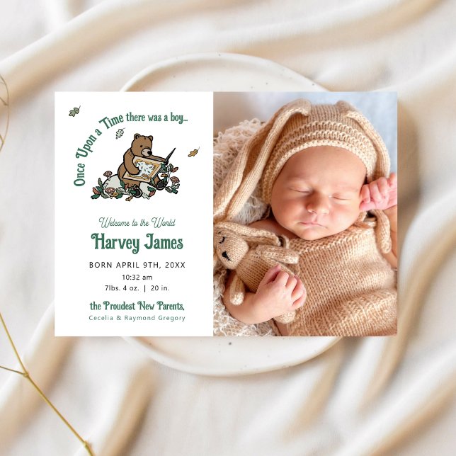 Woodland una vez después del anuncio de un nacimie (Woodland Storybook "Once Upon a Time" Birth Announcement)