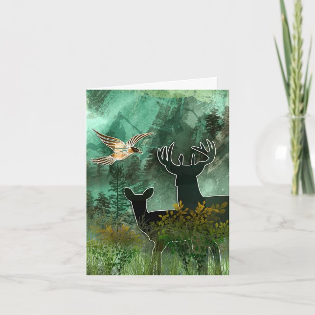 Woodland Union Pair of Deer and Hawk (Anverso)