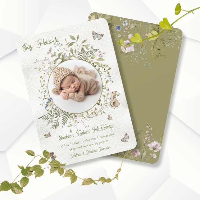 Woodland Wildflower Wreath Birth Baby Invitación (Subido por el creador)