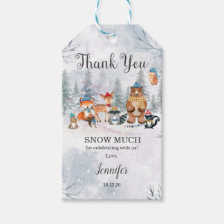 Woodland Winter Forest Animals Gracias Etiqueta De