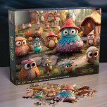 Woodsy Village. 30x20" 1014 jigsaw puzzle for kids<br><div class="desc">Woodsy village is a peaceful and friendly place where the villagers love to chat and play all day. Geor often visits his aunt Owlive and her children who live there, enjoying the warm community atmosphere and beautiful natural surroundings. One day, when Geor visits Woodsy village, he notices that something is...</div>