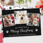 Woof Merry Personalizado de Navidad Perro Perro 3<br><div class="desc">¿Buscando una manera única de difundir alegría por las vacaciones esta temporada? ¡No busque más que nuestras tarjetas de vacaciones de mascota de Navidad We Woof You! Nuestra tarjeta "We Woof You a Merry Christmas" es a la vez linda y moderna, con un mensaje divertido y festivo que seguramente difundirá...</div>