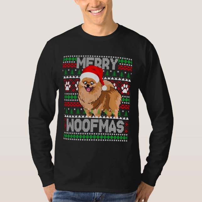 Woofmas de mora Perro pomeraniano suéter feo (Anverso)