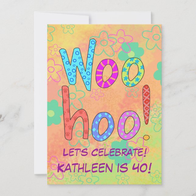 WooHoo Word Naranja de Arte Invitación a cumplir 4 (Anverso)