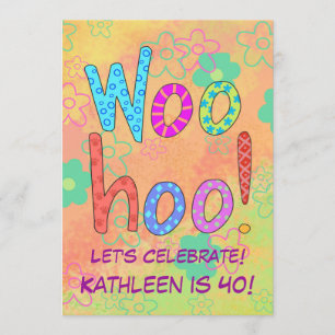 WooHoo Word Naranja de Arte Invitación a cumplir 4