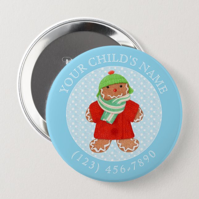 WOOLIE GINGERBRAD Botón ID de niño - Azul (Anverso y reverso)