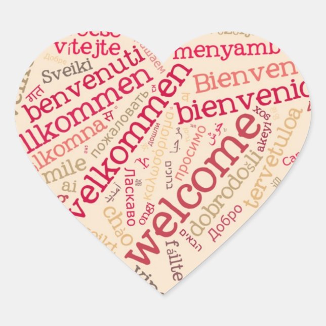 Wordcloud WELCOME Heart Pegatina (Anverso)