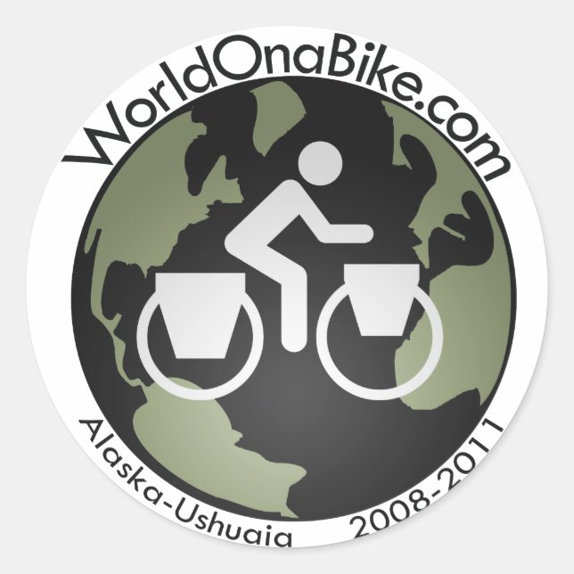WorldOnaBike.com pegatina de logotipos (Anverso)