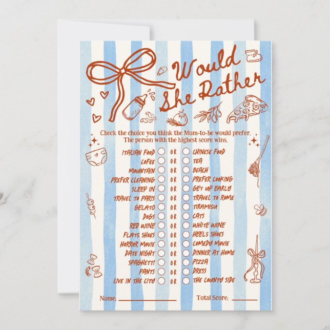 Would She Rather Baby Shower Game in Blue (Anverso)