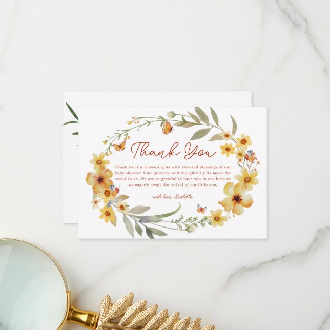 Wreath Boho Wildflowers Tarjeta de agradecimiento  (Anverso/Reverso In Situ)