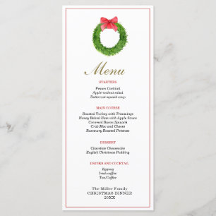 Wreath con el menú de la cena de Navidades de arco