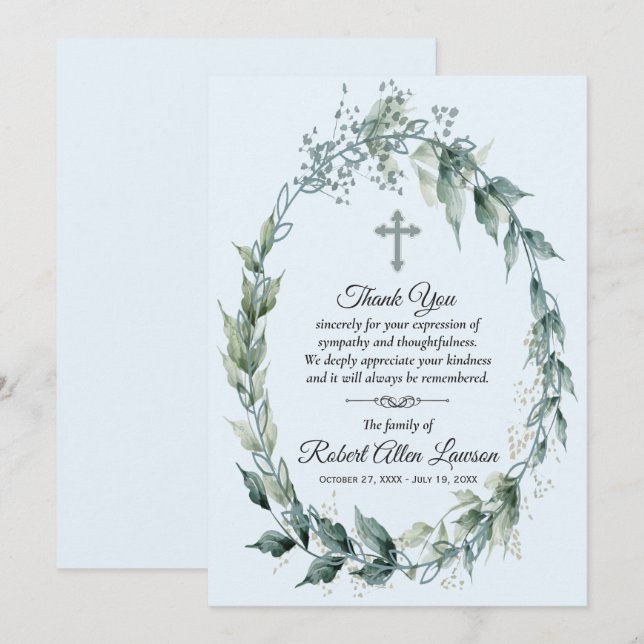 Wreath Cross Funeral Memorial Gracias Cartas (Anverso / Reverso)