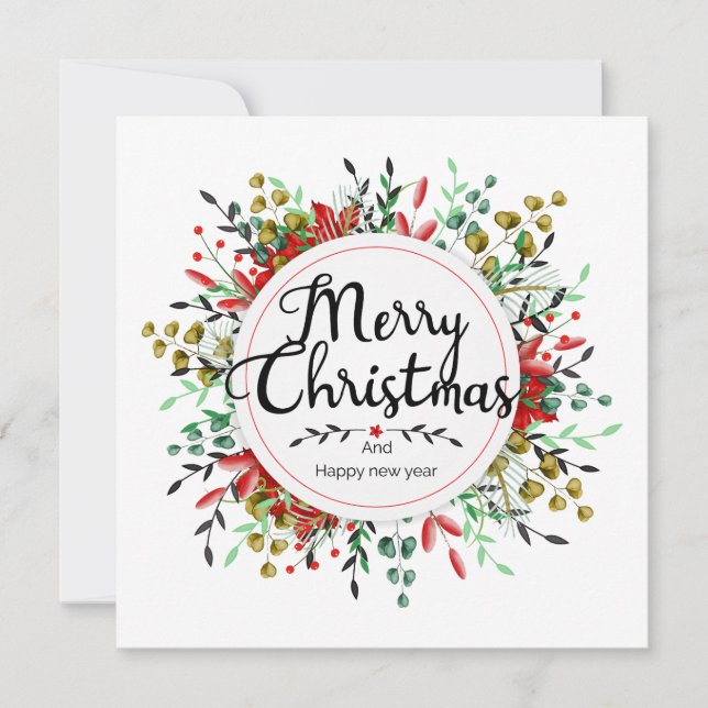 Wreath de flor de tarjeta de Navidades cuadrados (Anverso)