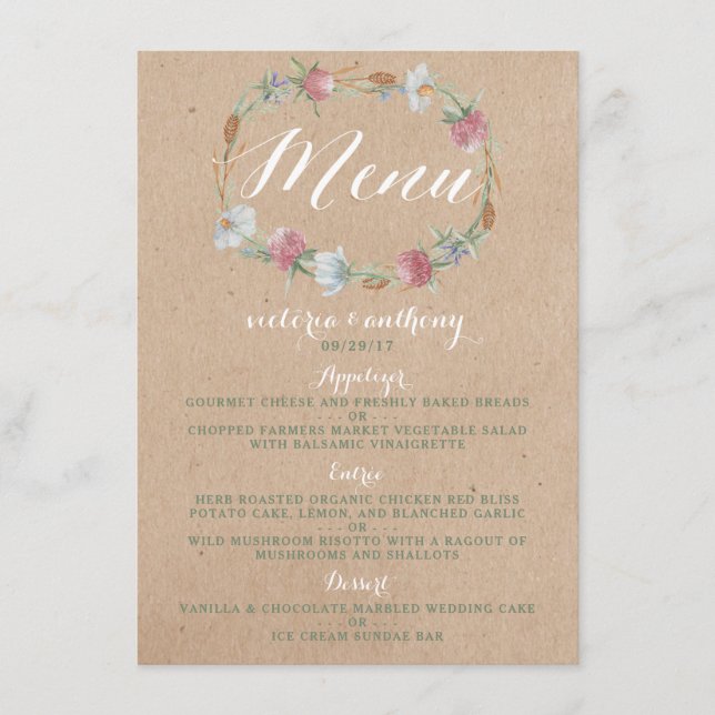 Wreath De Flor Silvestre En El Menú De Bodas De Kr (Anverso)