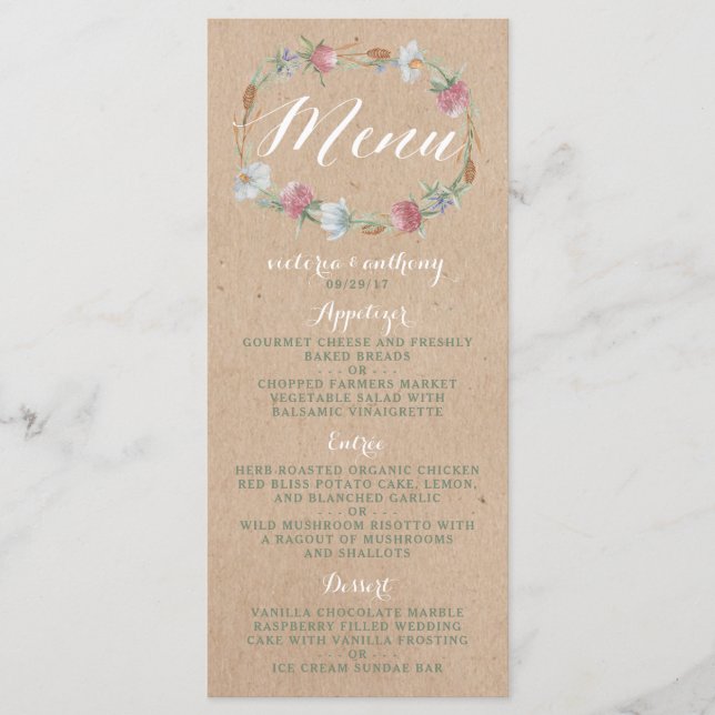 Wreath De Flor Silvestre En El Menú De Bodas De Kr (Anverso)