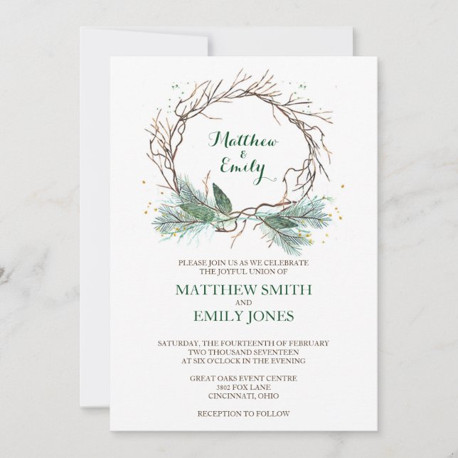 Wreath de invierno de la invitación a la boda (Anverso)