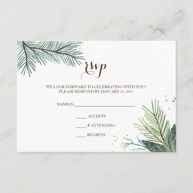 Wreath de invierno de la tarjeta RSVP de bodas (Anverso)