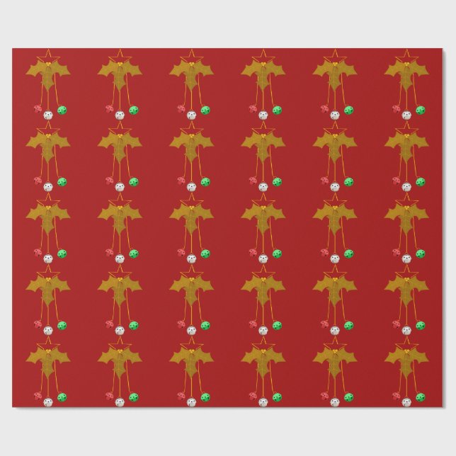 Wreath de oro y jingle Bells Papel envuelto rojo (Superficie plana)