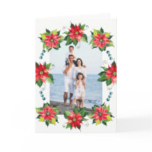 Wreath de poinsettia de color de agua - Tarjeta pl
