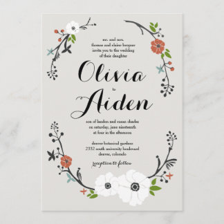 Wreath de rama floral blanca | Invitación a la bod