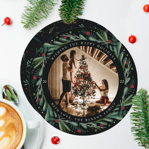 Wreath festivo deja tarjeta redonda Berries