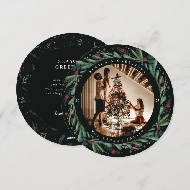 Wreath festivo deja tarjeta redonda Berries (Anverso / Reverso)
