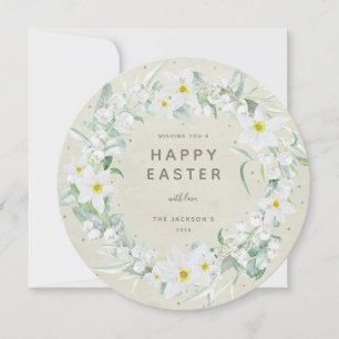 Wreath floral blanca feliz tarjeta plana de Pascua