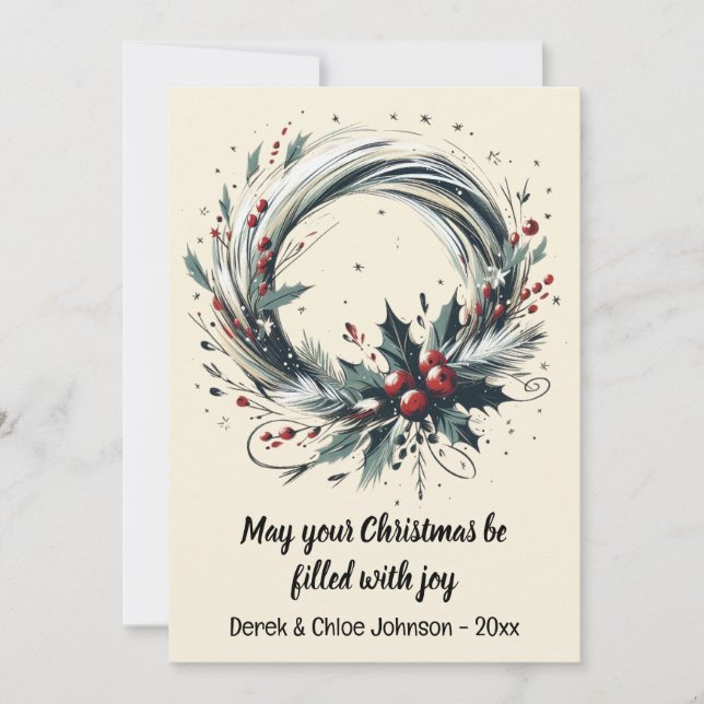 Wreath moderna con tarjeta de Navidades de feriado (Anverso)