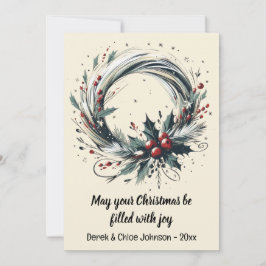 Wreath moderna con tarjeta de Navidades de feriado