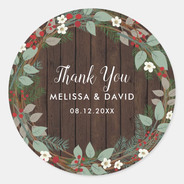 Wreath Navidades de Woodland Gracias Pegatinas (Anverso)