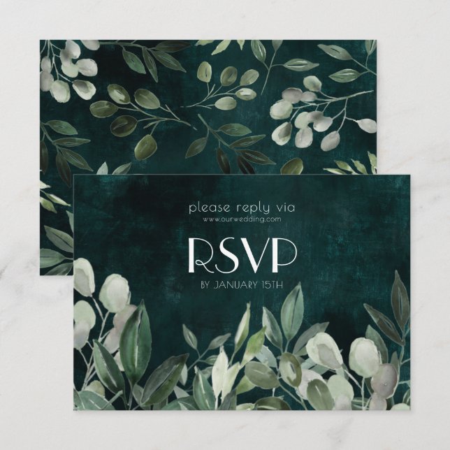 Wreath verde de la tarjeta de gabinete RSVP (Anverso / Reverso)