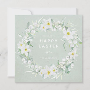 Wreath verde + floral blanca Feliz tarjeta plana d