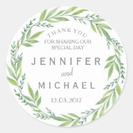 Wreath verde y blanco gracias Pegatina boda