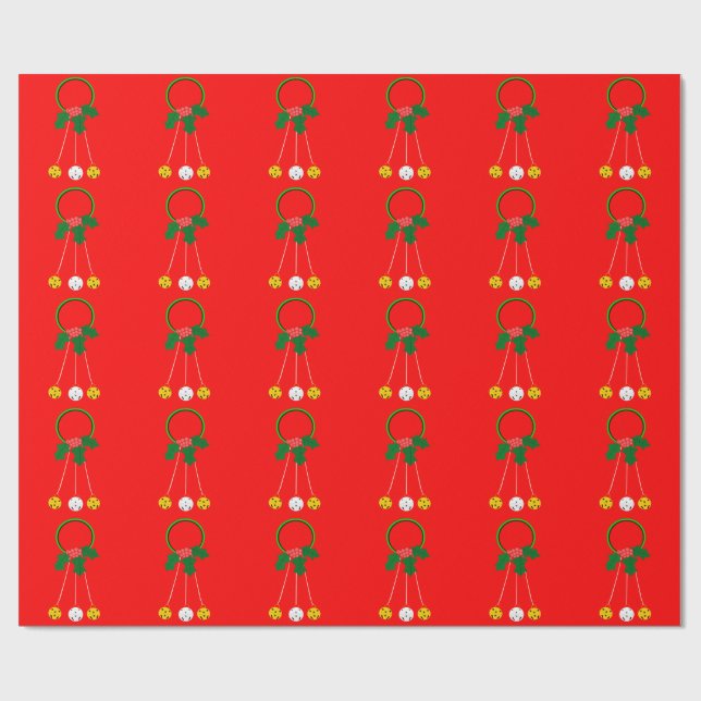 Wreath verde y jingle Bells papel rojo envolvimien (Superficie plana)