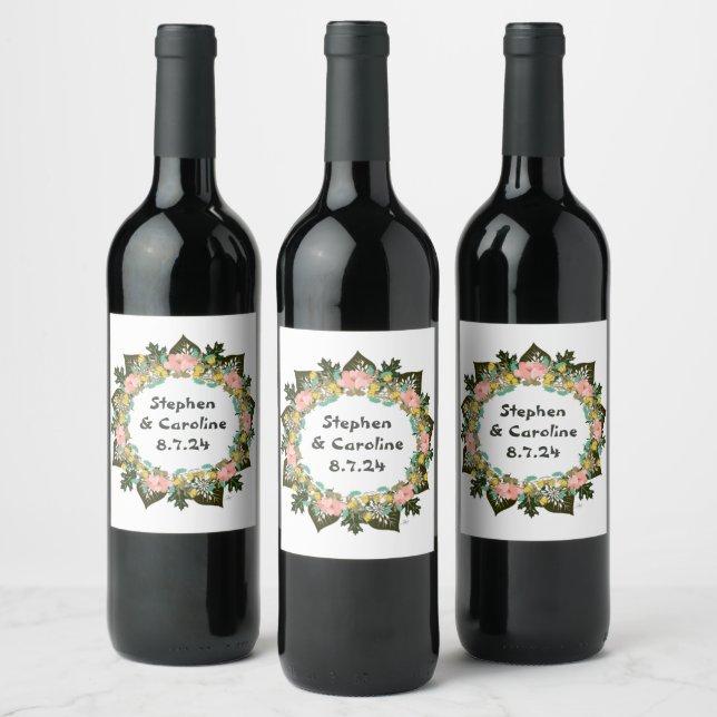 Wreath Wedding Flowers Pegatina de arreglos floral (Botellas)