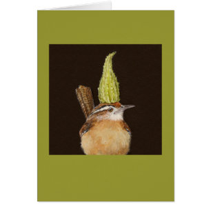 Wren de Carolina con la tarjeta del milkweed